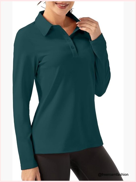 Tops - Buttoned Collar Long Sleeve Sports Polo Shirt
